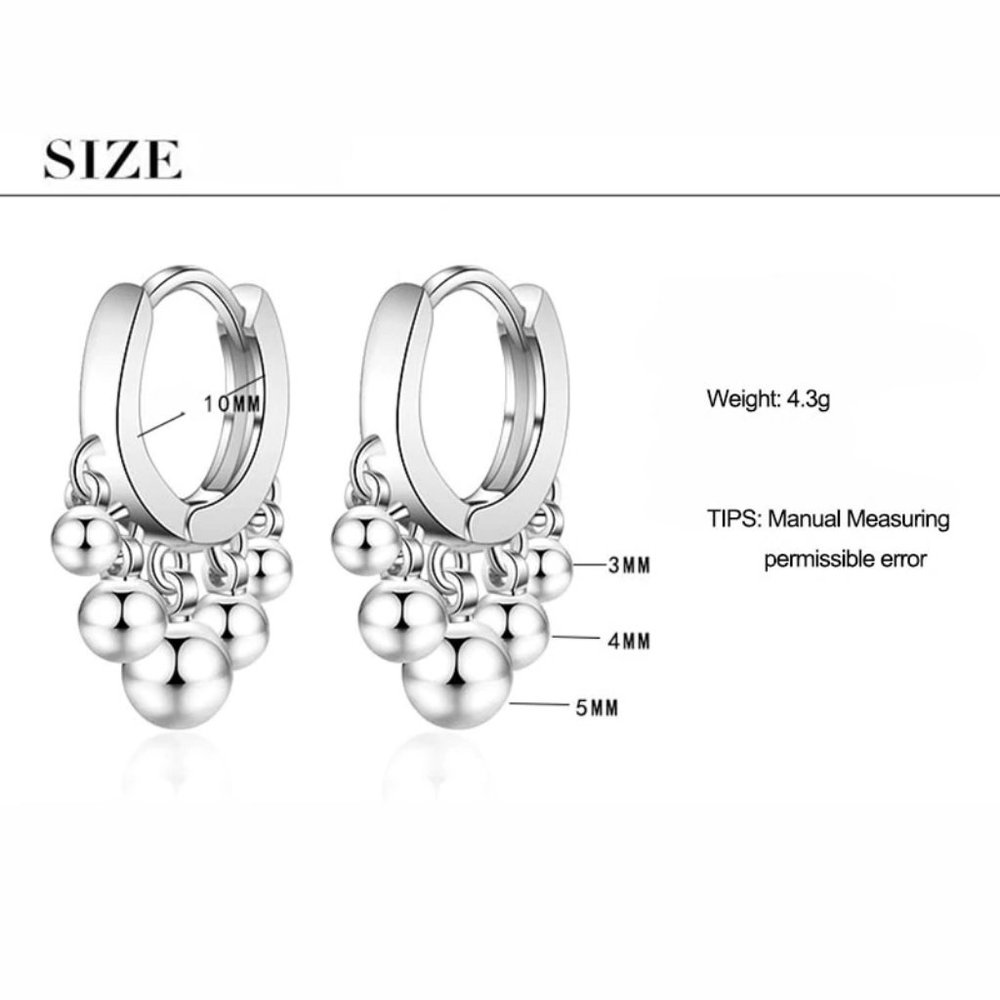 NEW 925 Sterling Silver Bead Hoop Earrings - Picture 8 of 8